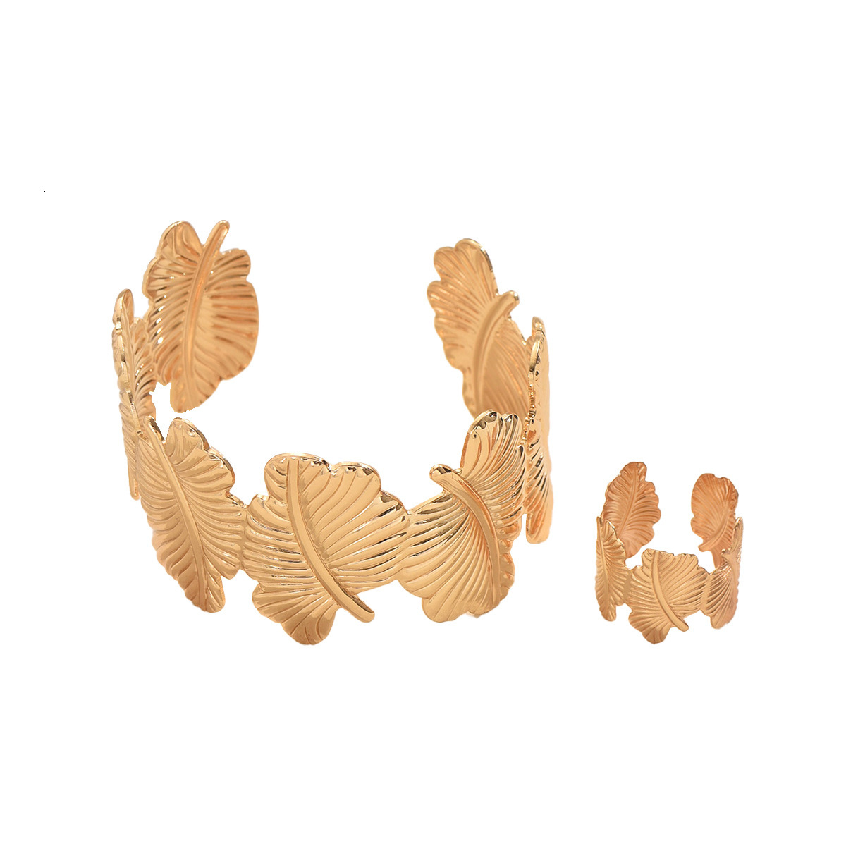 Fashion Women's Bracelet And Ring Set, Stylish Metal Leaf Bracelet, Versatile High-End Jewelry For Women