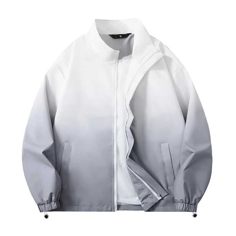Mens Casual Fashion Gradient Handsome Jacket Top Coat Loose European Size Stand-up CollarXJ250621