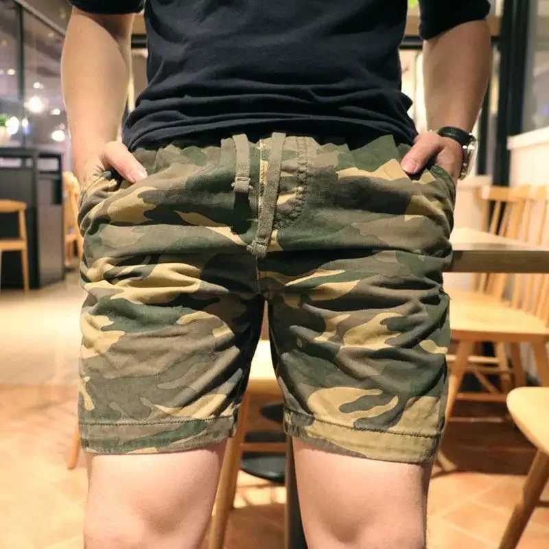 Bermuda Short Pants for Men Black Mens Cargo Shorts Camo with Draw String Camouflage Cotton Luxury Front Pocket Elastic Waist W250621
