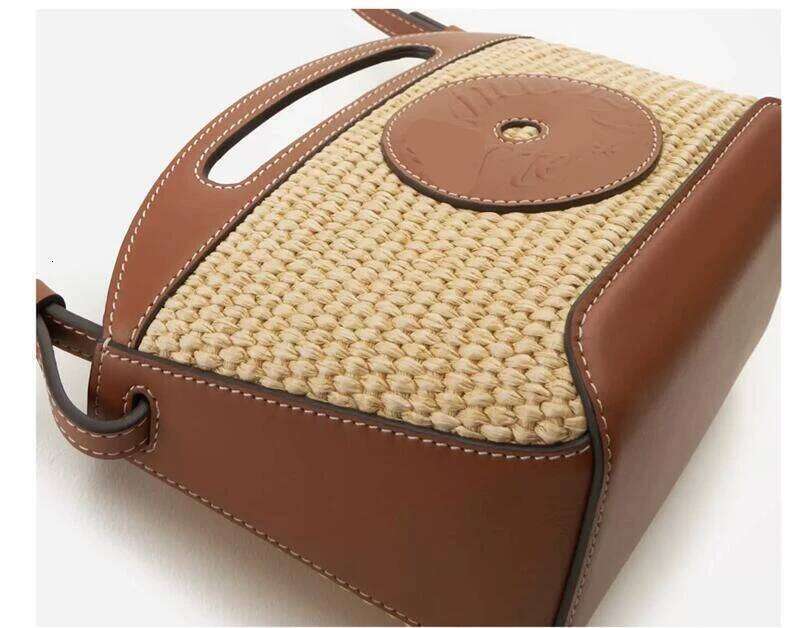 Women's Summer Cookie Straw Woven Basket Beach Handbag Designer Famous Brand Mini Crossbody Shoulder Small Drawstring Bucket Bag