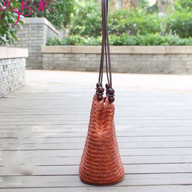 Gusure Women Fashion Straw Shoulder Bags Summer Beach Bucket Handbags For Lady Rattan Woven Casual Large Bohemia Shopping Totes