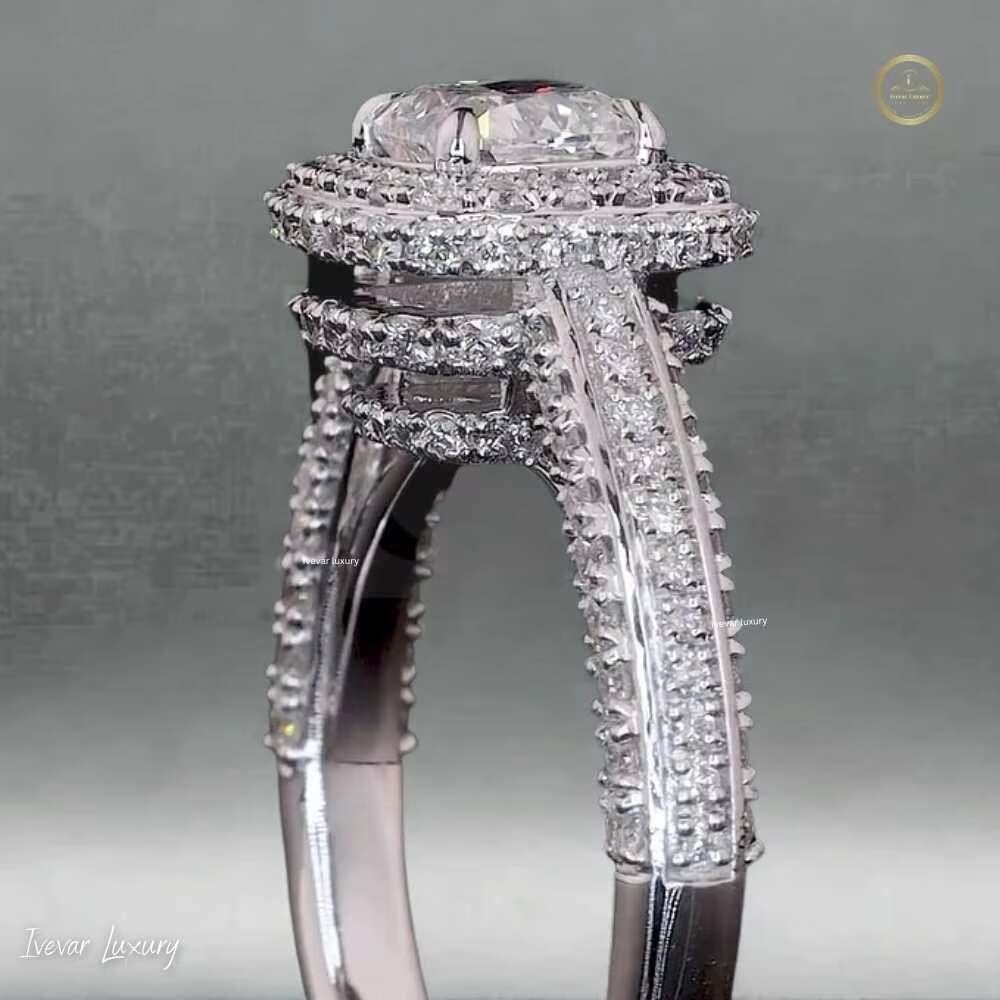 Moissanite Ring Silver VVS Handset White Moissanite Round Cut Round Moissanite Engagement Ring