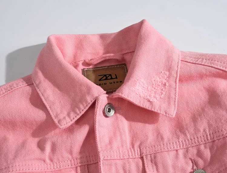 Spring Autumn New Fashion Mens Casual Trendy Pink Solid Color Loose Long Sleeve Jeans Jacket Korean Denim Coat Plus Size Male XJ250621