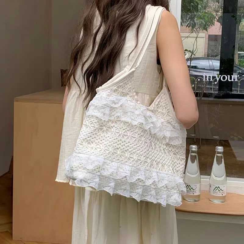 New Summer Casual Vacation Backpack Large Capacity Lace Shoulder Tote Bag Hollow Beach Bag with Ethereal Design XJ250620
