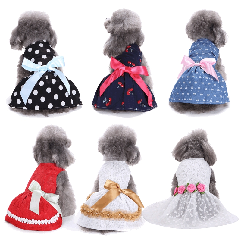 Sweet Dog Clothes Girl Dog Dresses Floral Puppy Dress Pet Cat Princess Bowknot Clothes Cute Puppy Summer Outfits for Small Dogs, Cat, Yorkshire Terrie