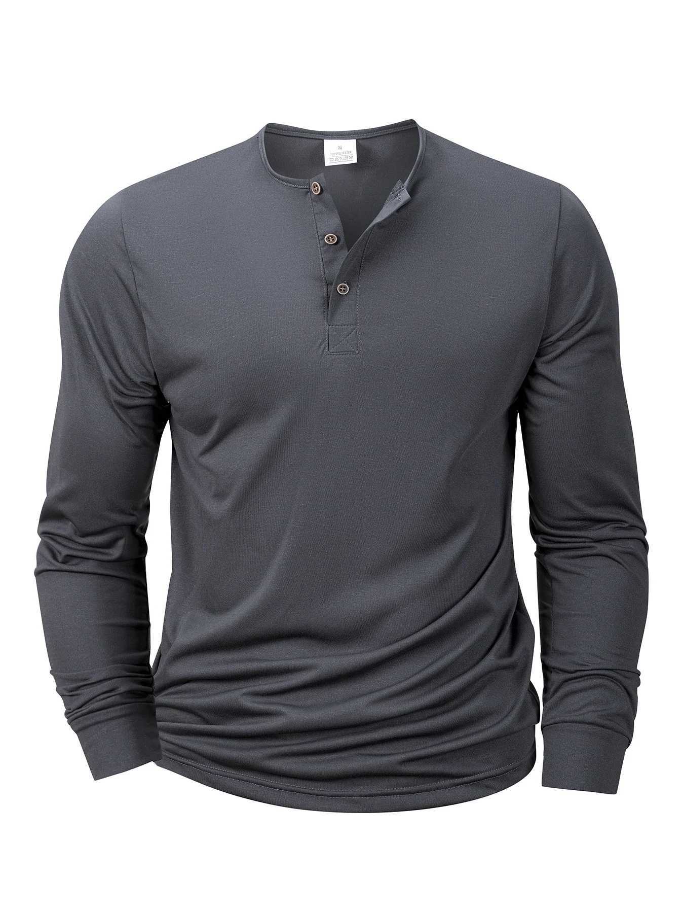 Mens Long Sleeve Henley Neck T-shirt Slim Fit Base Shirt Fitness Tops Tees Button Neck Casual Cozy T-shirt Z250621