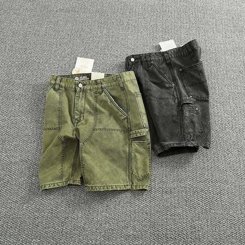 Distressed Heavyweight Washed Logger Workwear Shorts for Men 00% Cotton Retro Casual Trendy Brand Summer Mid-Length Cargo Pants W250621
