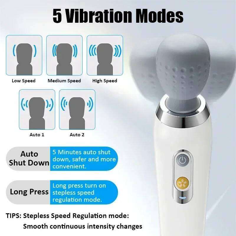 5 Strength Adjustable Wand Vibrating Kneading Body Cervical Shoulder Neck Massage Relax Handheld Waterproof Rechargeable