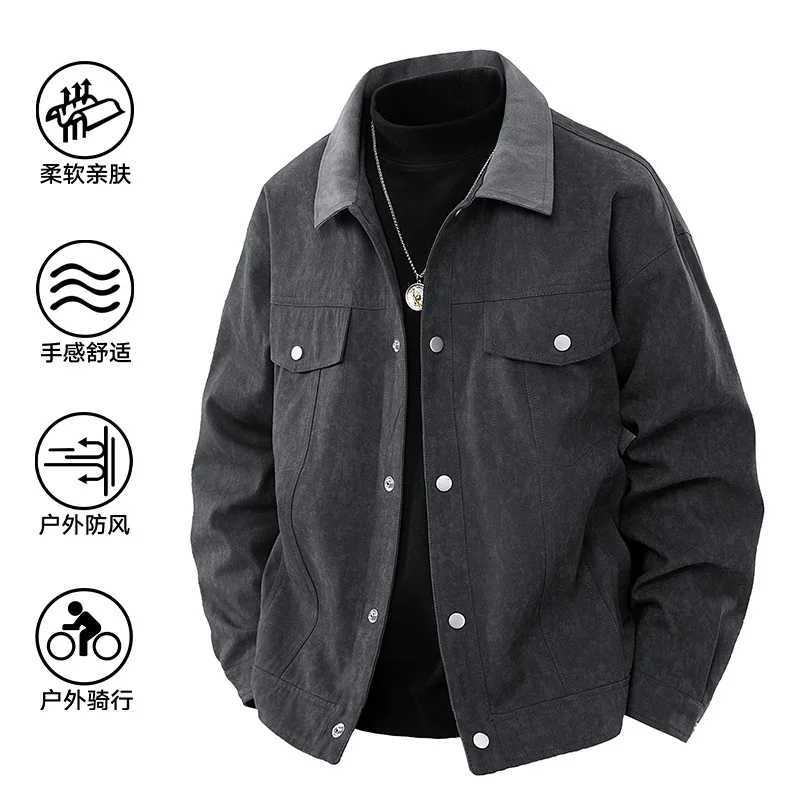 2025 Spring New Fashion Brand Fashion Casual Jacket Mens Windproof Waterproof Jacket Wash Tie Dyed Cotton Vintage Leather Lapel XJ250621