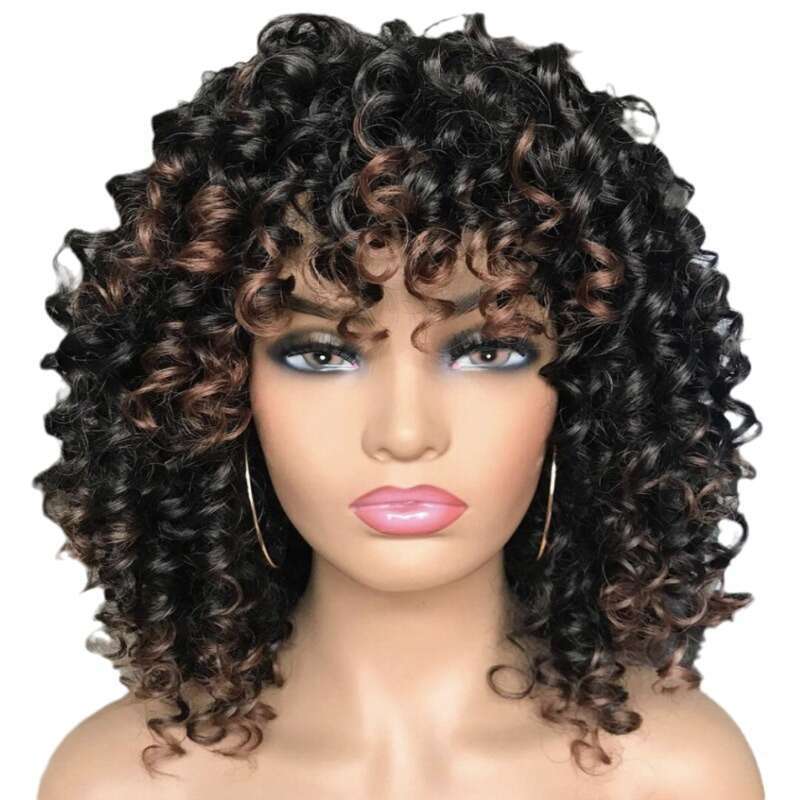 New Style Wig Women's Short With Bangs Small Curly Fluffy Synthetic Hair Cap