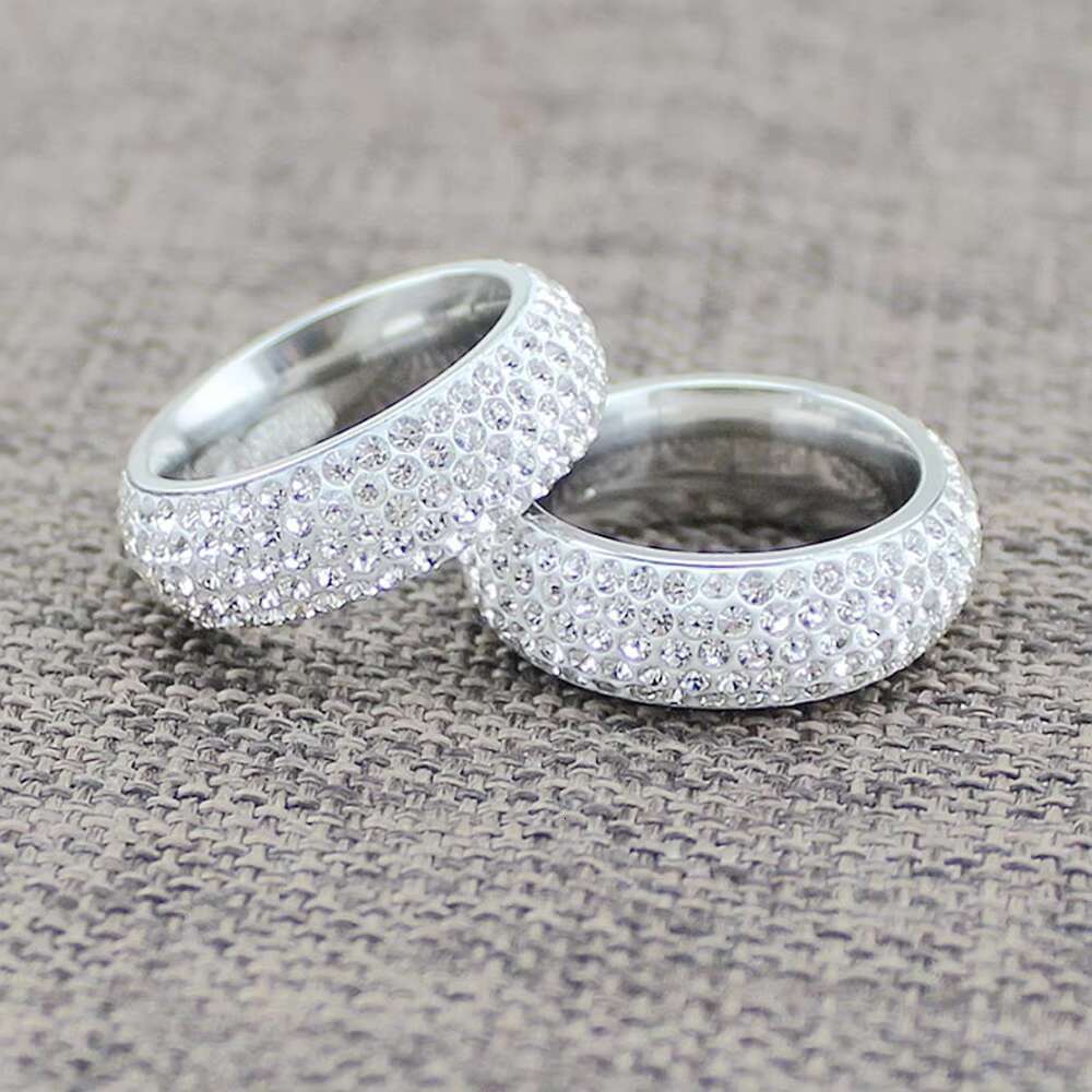 Five Rows of Diamond Arc Titanium Steel Ring European and American Fashion Couple Ring Korean Minority Diamond Ring