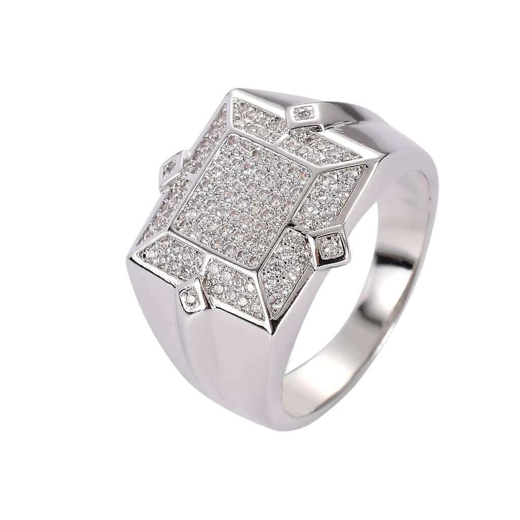 European American Hip Hop Mens Ring AAA High-Grade Zircon with Gold Plating Creative Inlay Style Trendy BlingBling Ring for Men