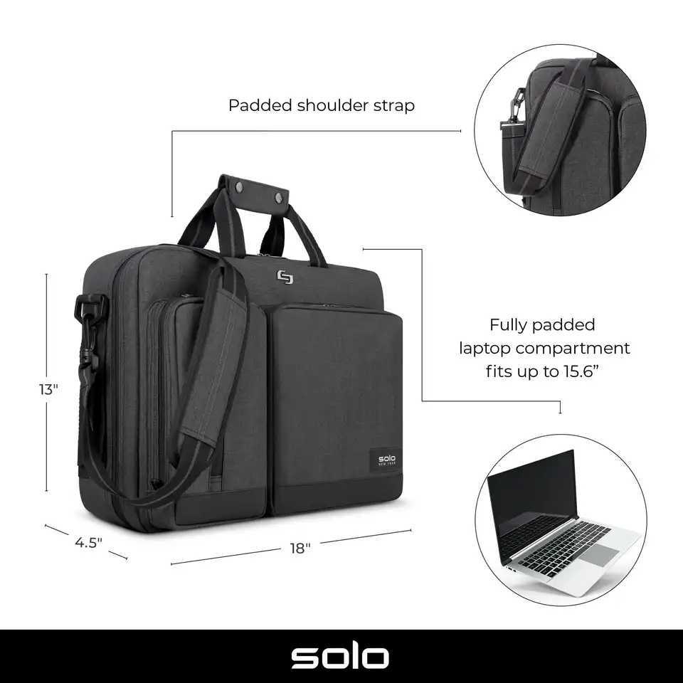 Solo New York Duane Hybrid Briefcase Backpack Gray Laptop Tote Z250621