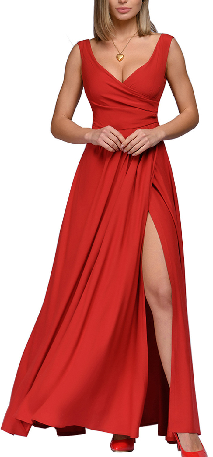 M621Summer new solid color sleeveless waist dress long dress