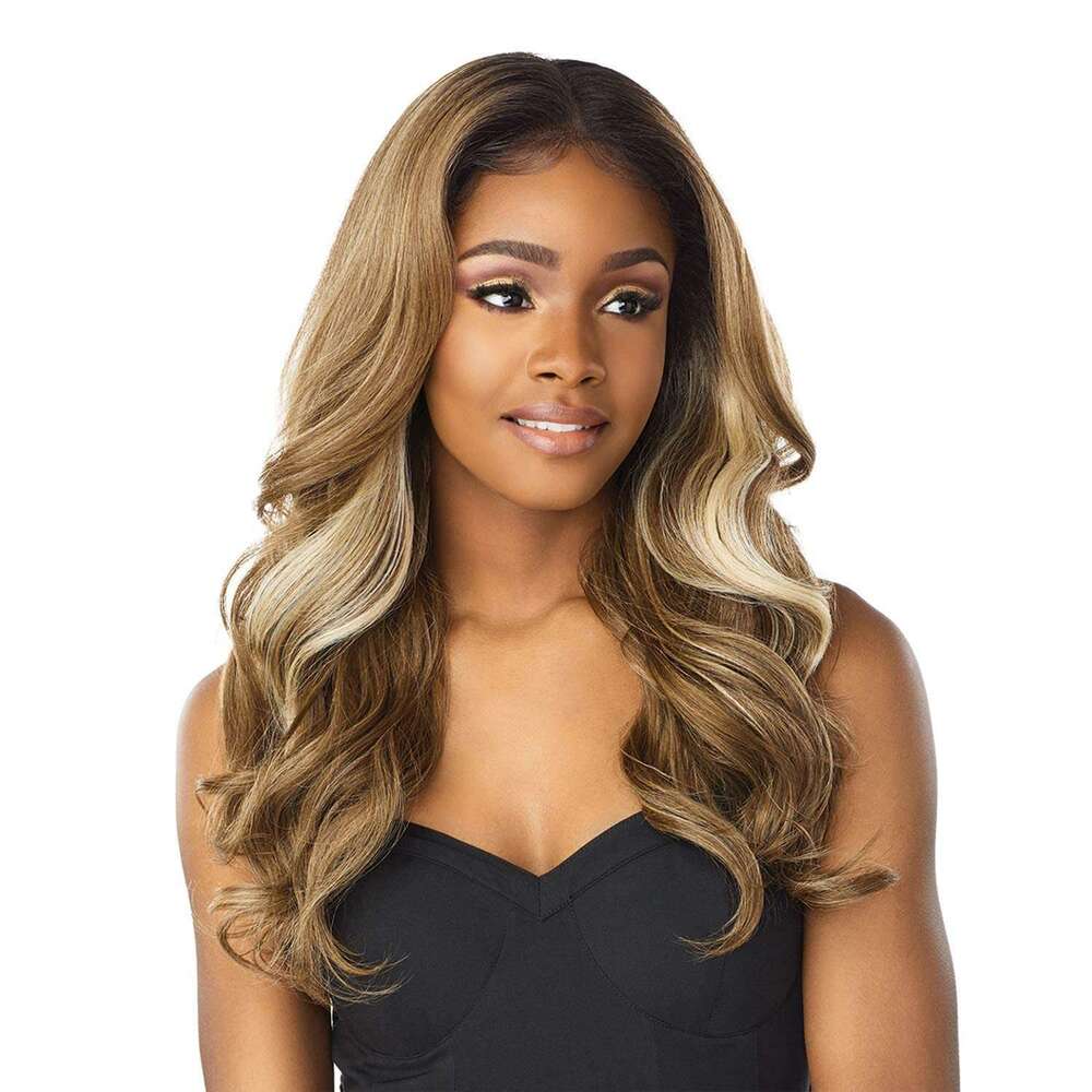 Women's Dyed Gradient Front Lace Middle Part Long Curly Big Waves Synthetic Hair Wig