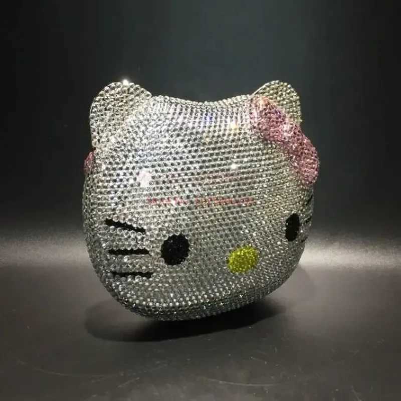 Sanrio Hello Kitty Anime Cartoon Shape Rhinestone Cartoon Full Of Diamonds Dinner Bag Handmade Diamond-set Ladys Clutch Christmas Giftw250621