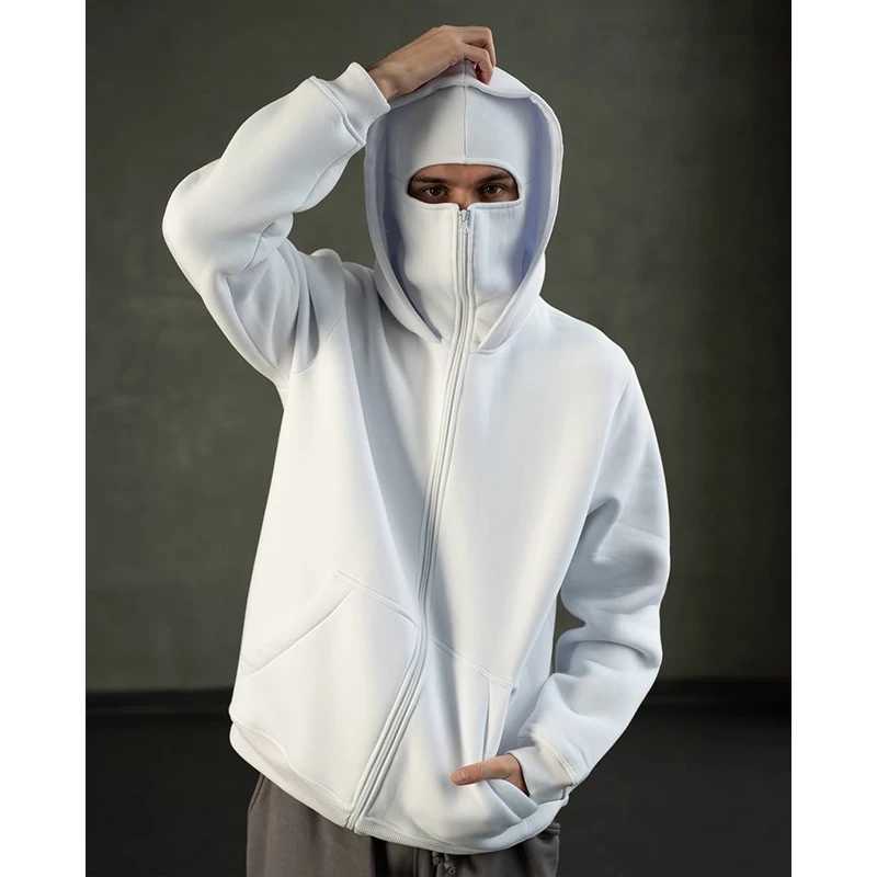 Mens Double Hat Mask Zipper Design Winter Windproof Hoodie Sports Jacket Outdoor Activities Hiking Travel Running Sweatshirt XJ250621