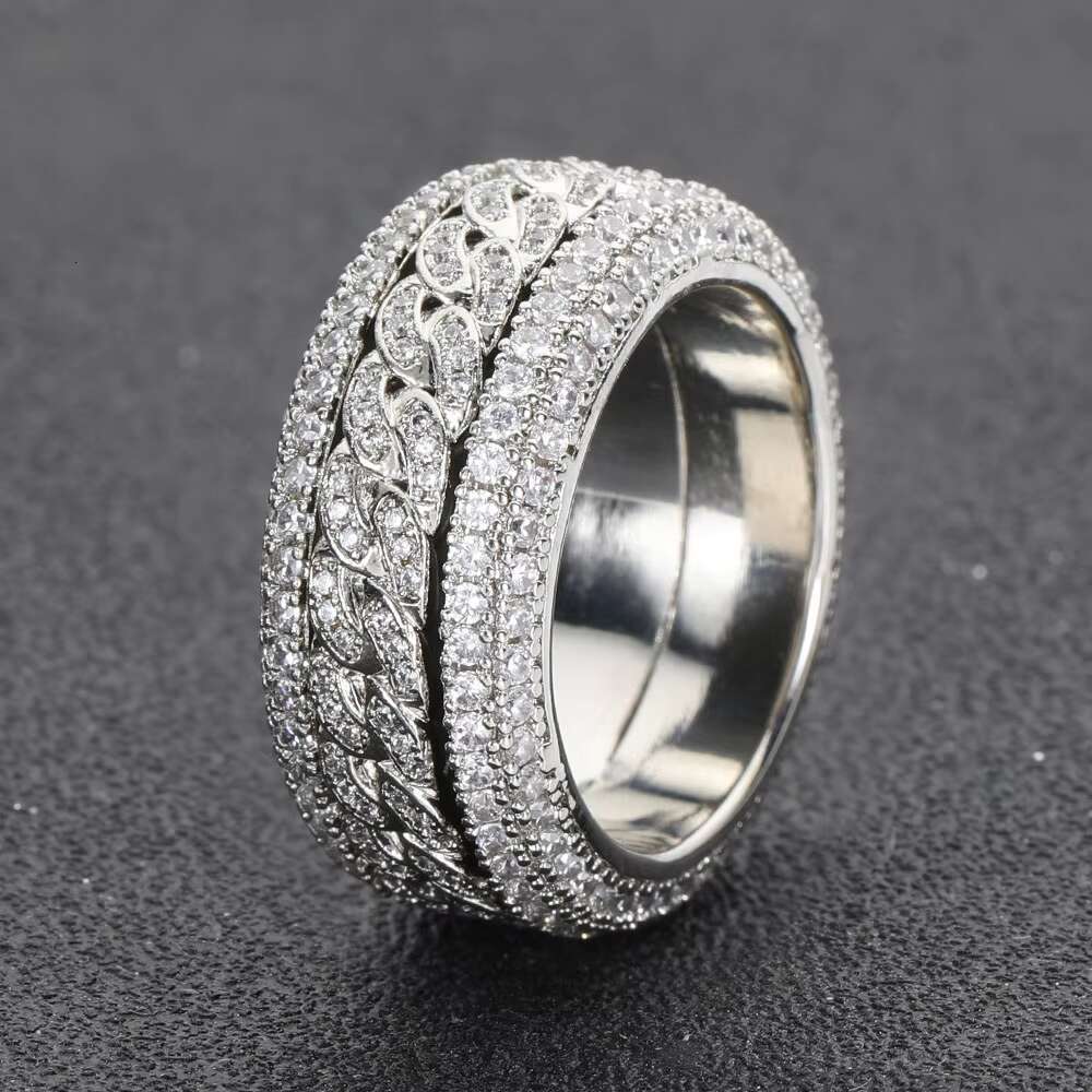 NUOYA Iced Out Bling Cz Spinner Cuban Ring Hip Hop Gold Plated Diamond Ring Women