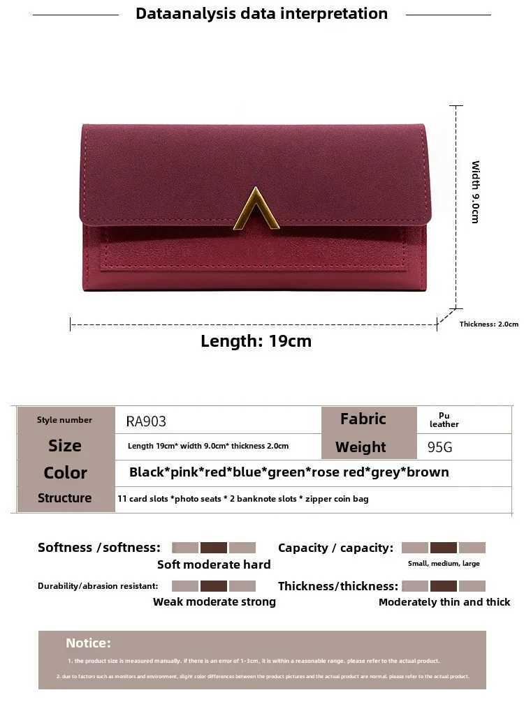 New Korean version womens wallet long V-shaped three-fold wallet for women hand-held bag change card bag Z250621