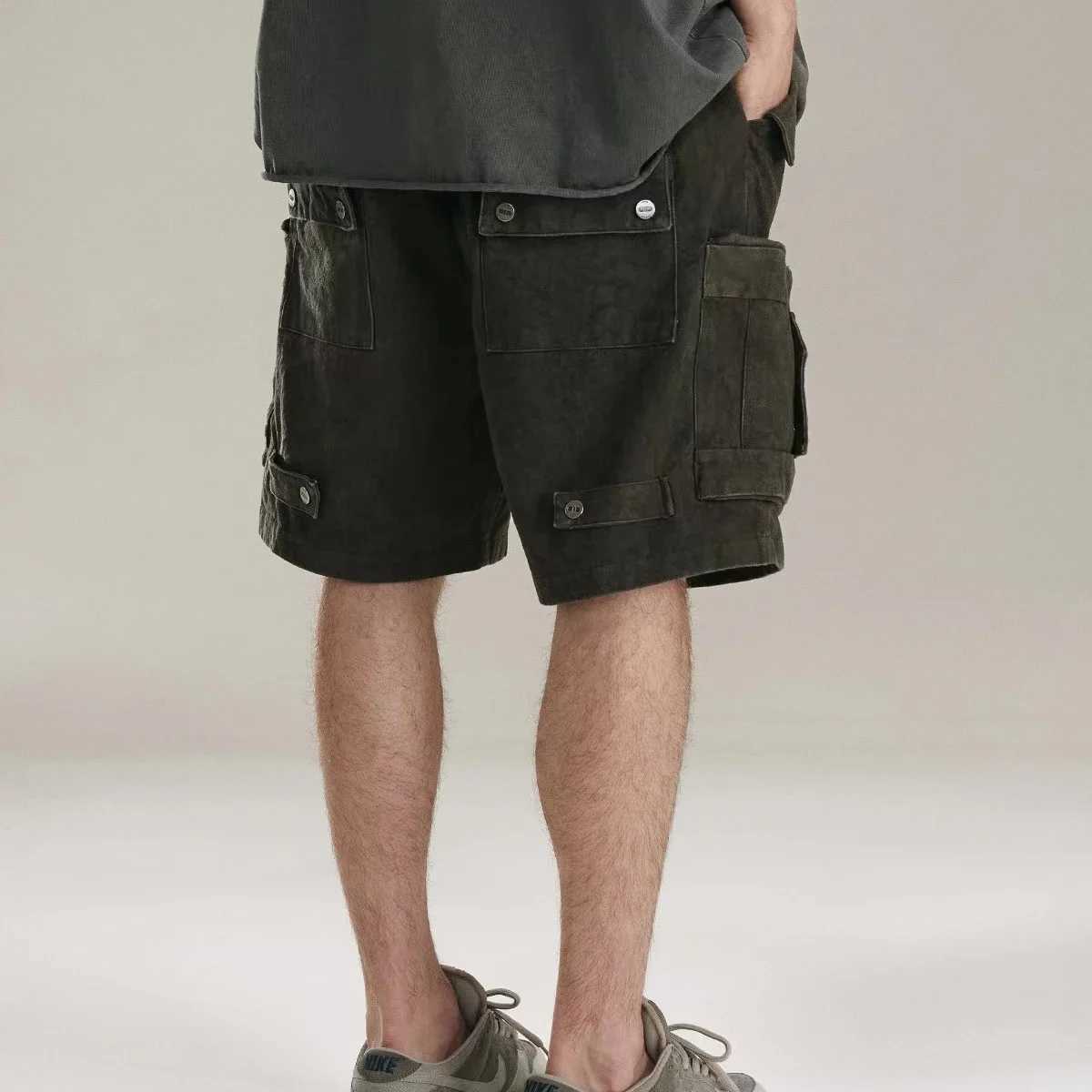 Heavy Industry Tie Dyed Canvas Washed Shell Shorts for Men and Women Wide Leg Baggy Cargo Short Oversize Loose Knee Length Pants W250621