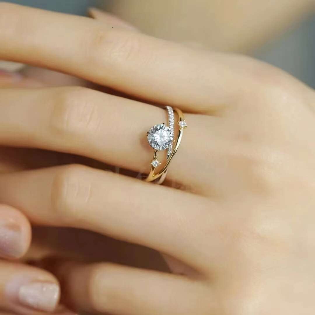 Luxury 18K Gold Plated 925 Sterling Silver 1.0ct Moissanite Simulated Diamond Rings for Women Wedding Engagement Ring