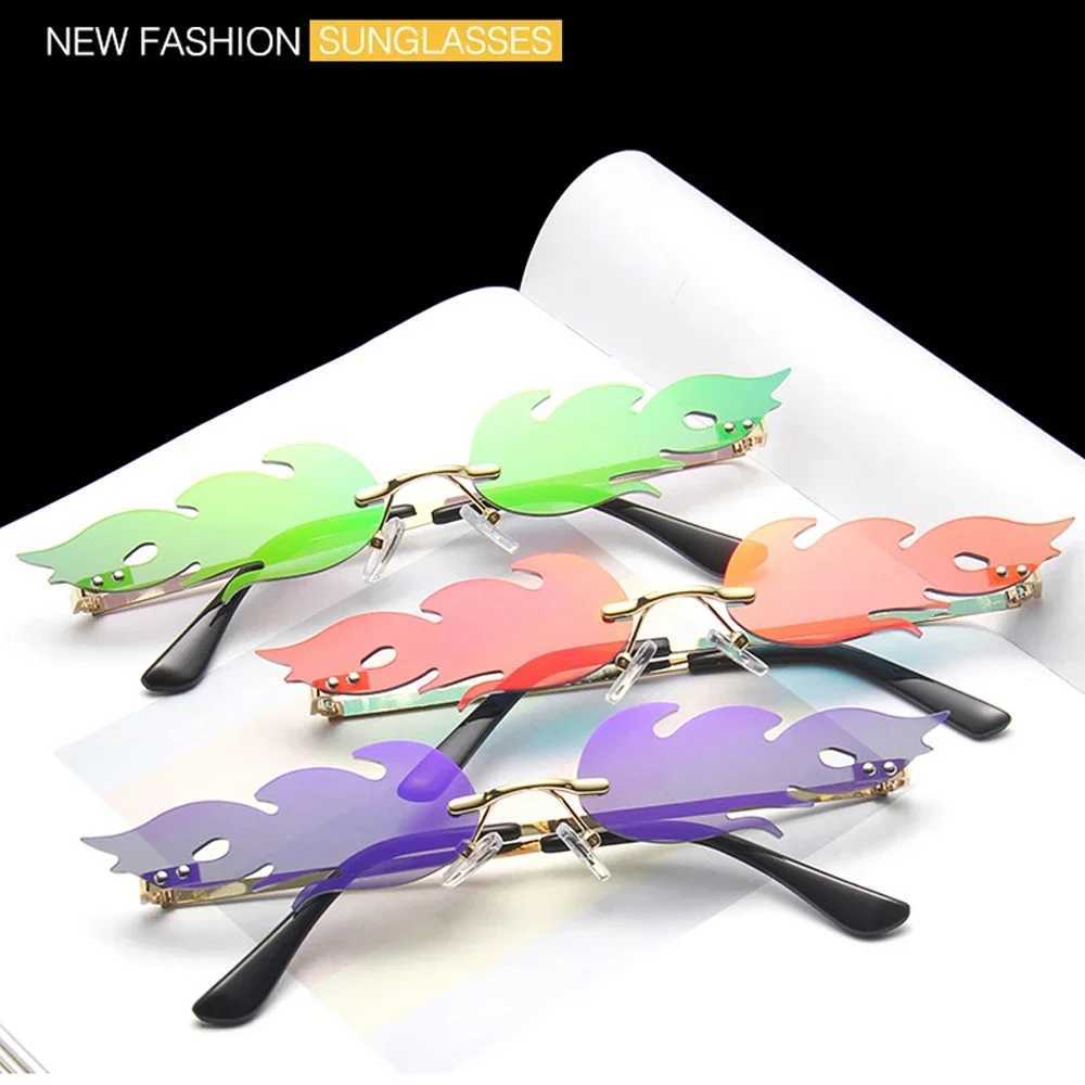 Luxury Fashion Fire Flame Sunglasses Women Rimless Wave Sun Glasses Metal Shades For Vintage Women Mirror Eyewear UV400 W250621