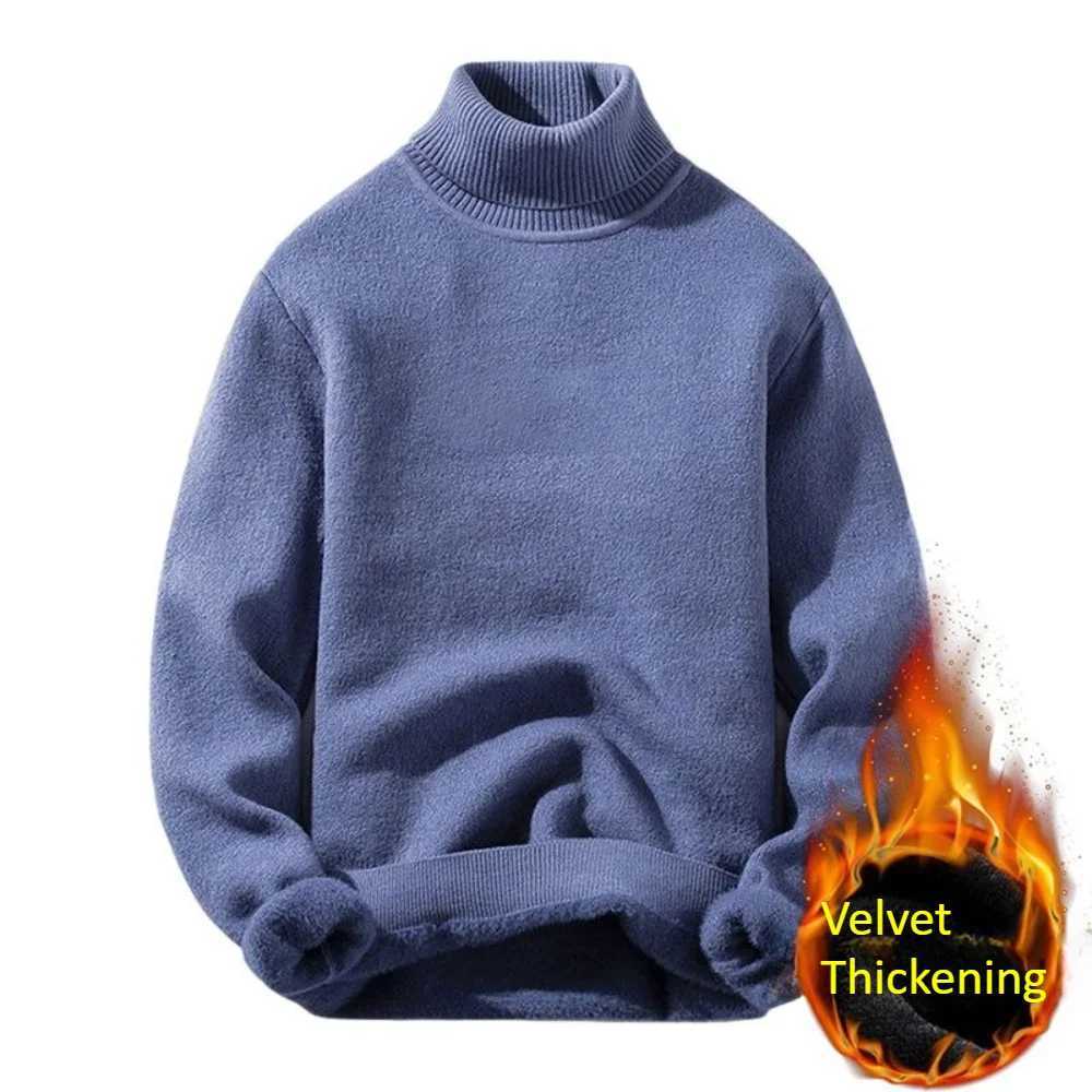 Mens Fleece High Collar Sweater Winter Thickened Solid Color Knitwear Cold-proof Warm Casual Pullover Base Shirt 5XL Z250621