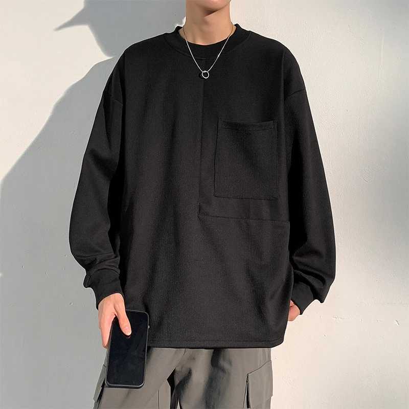 Mens Sweatshirt Round Neck Spring and Autumn Solid Color Round Neck Sweatshirt Mens Loose Sweatshirt Korean Version Trendy TopXJ250621