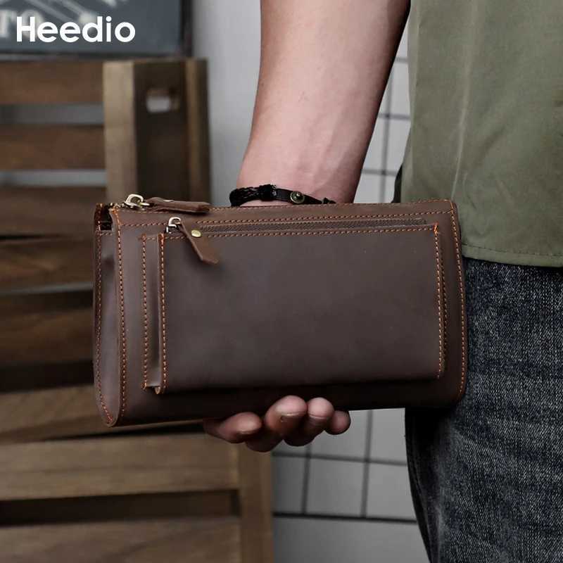 Crazy Horse Leather Men Long Purse Wallet Zipper Wallets Male Clutch Bag with Phone Pocket Business Long Wallet Z250621