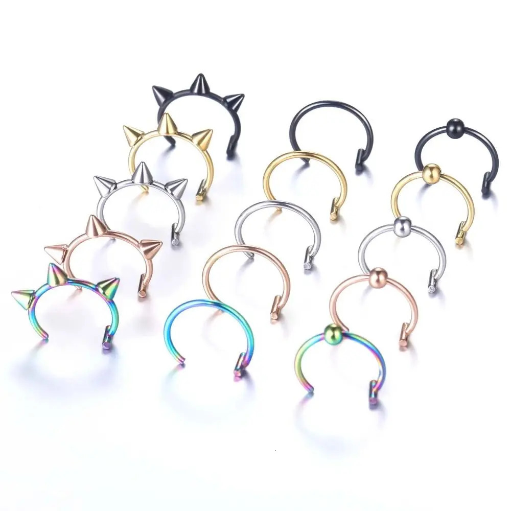 1PC Fashion Stainless Steel Nose Ring Non-Pierced Hip Hop Hoop Septum Ring Body Jewelry 250617