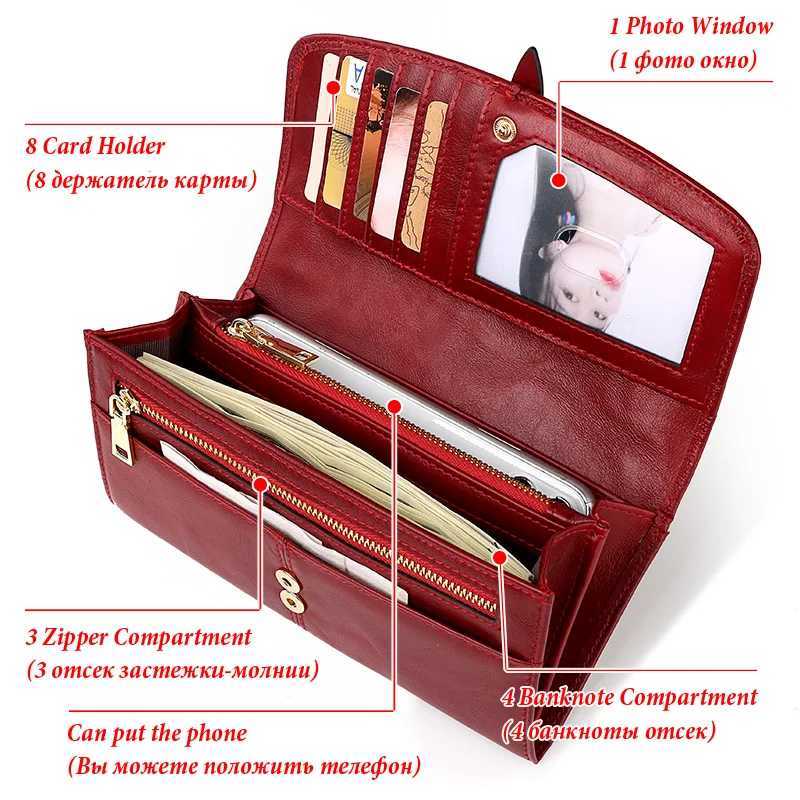 HUMERPAUL Womens Wallet Genuine Leather Long Clutch Money Bag with Cell Phone Pocket Female Fashion Handbag Card Holder Purse Z250621