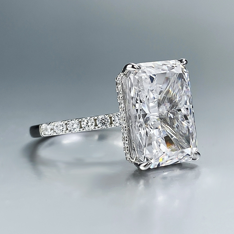 New S925 silver jewelry - Trendy "In Style" everyday simple 9*13mm rectangular white diamond ring for women14K yellow Gold Radiant Cut Lab G