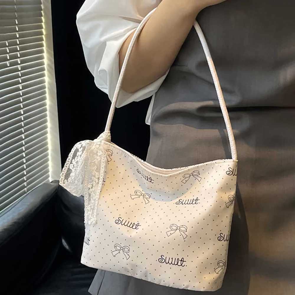 Sweet Polka Dot Underarm Bags Women Lace Bow Casual Shoulder Bag for Phones Wallet Korean Style Bucket Handbags 2025 New XJ250620