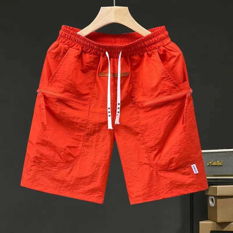 Male Short Pants Quickly Do with Draw String Elastic Waist Mens Cargo Shorts Purple Solid Streetwear Comfortable Nylon Casual W250705