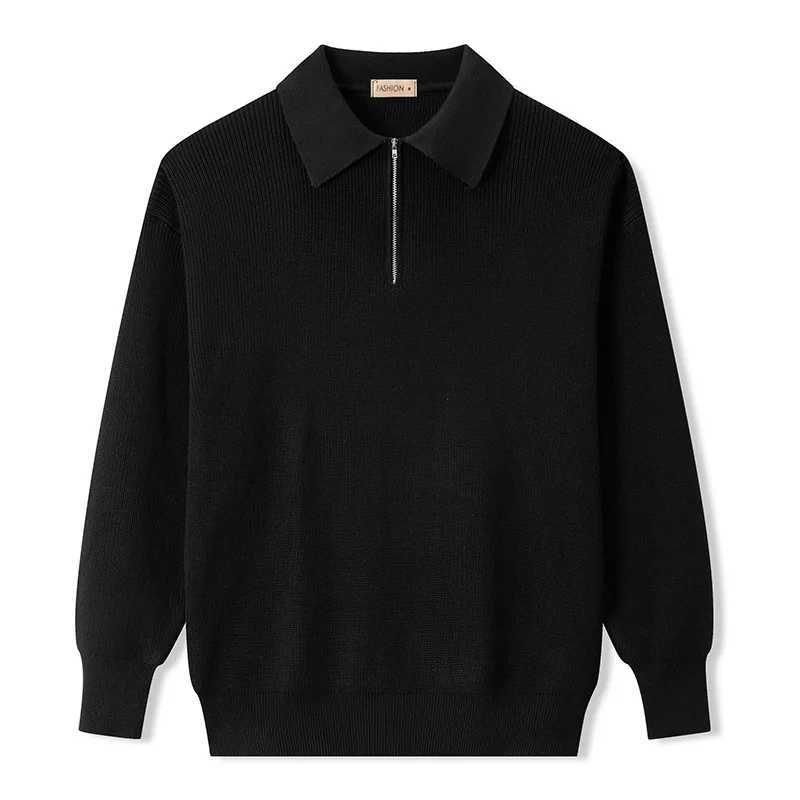 Spring Autumn Mens Turn-Down Collar Pullovers Long Sleeve Knitted Sweater Half Zipper Solid Casual Pullovers Man Loose Knitwear Z250621
