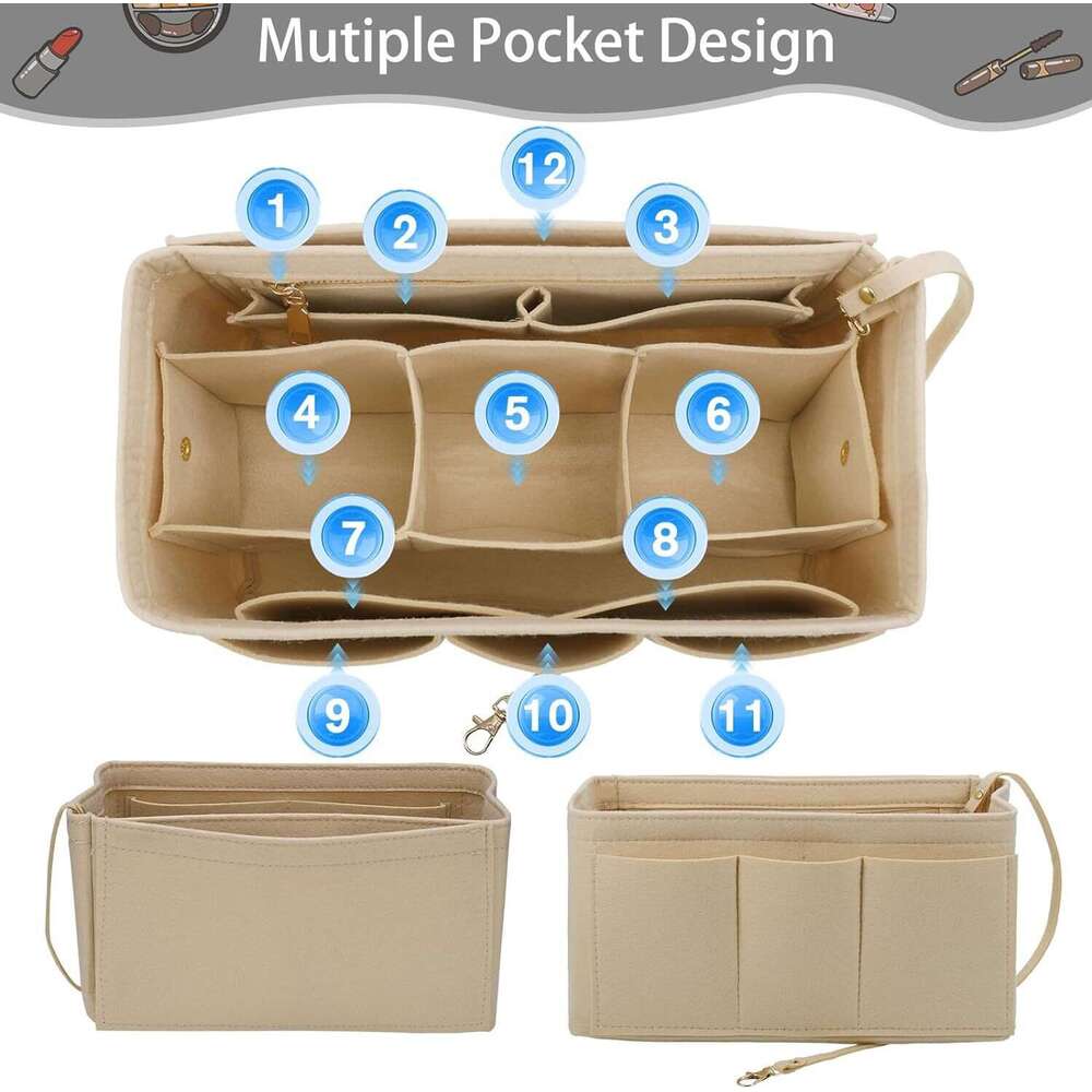 Felt Makeup Organizer Handbag Inner Bag Medium Khaki