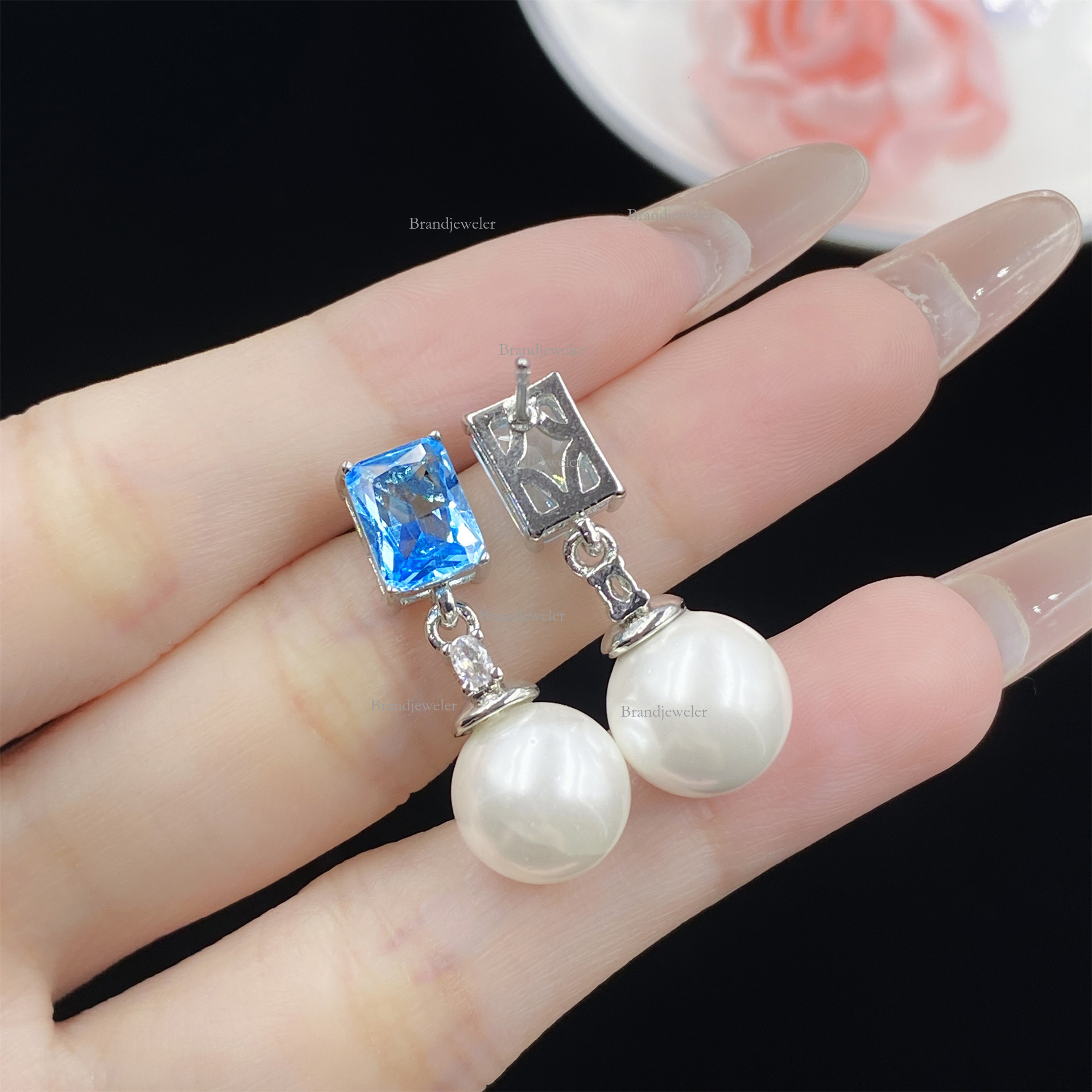Natural Shell Pearl Comparable To Pearl Free Delivery Cap Simulation Aquamarine 2025 Model Topaz Set Designer Necklace Open Ring Women's Elegant 