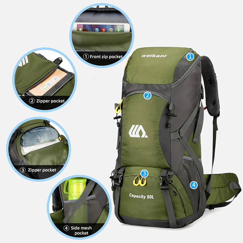 50L Travel Backpack Camping Men Large Hiking Bag Tourist Rucksack Waterproof Outdoor Sports Climbing Mountaineering Luggage 250617