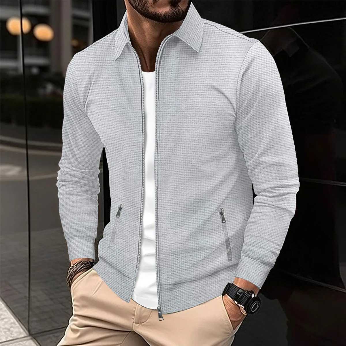 2025 New Mens Solid Color Spring And Autumn Season Youth Fug Zipper Pocket Lapel slim Cardigan Mens Jacket XJ250621