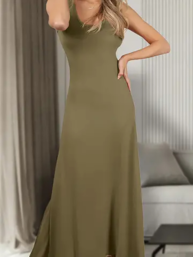 2025 New Fashion Sleeveless Vest Solid Color Knit Long Dress Skin-friendly and Breathable AWDMD0190