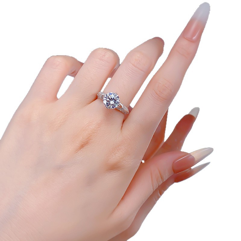 S925 Sterling Silver Court Ring Engagement Sparkling 2.5 Ct Moissanite Ring