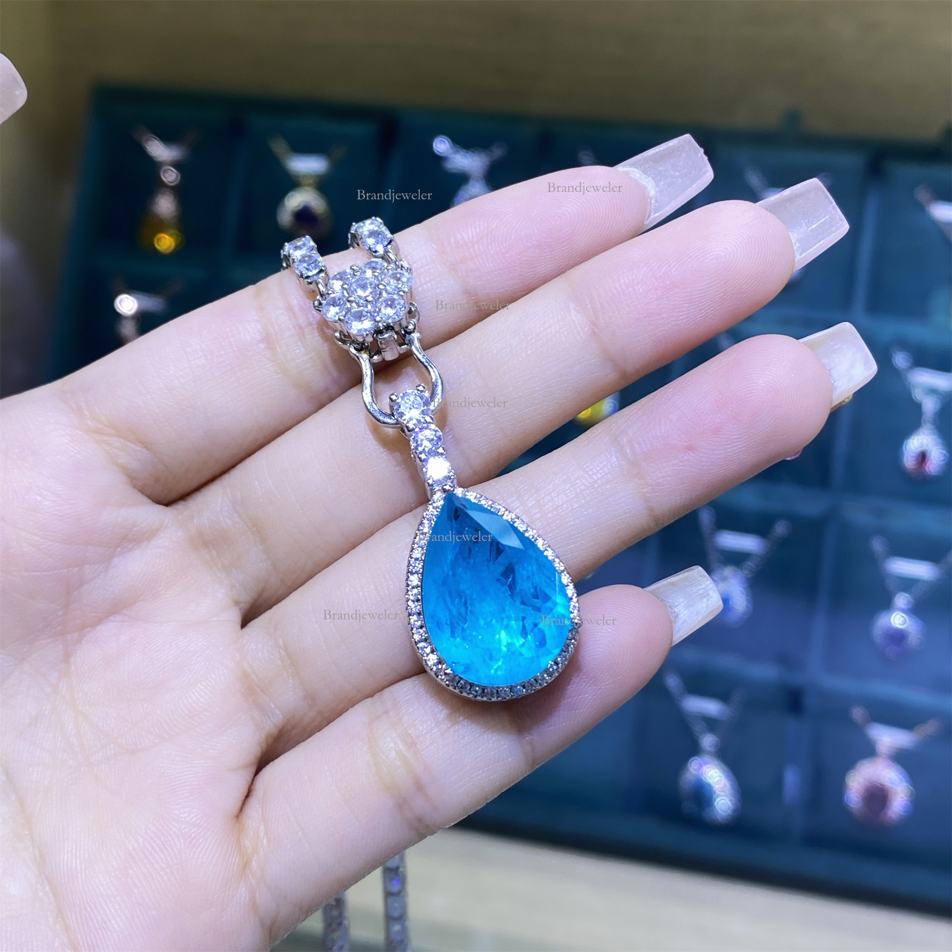 Cotton Padded Simulated Paraiba 2025 New Model Full Diamond Free Delivery Luxurious Open Ring Women's Elegant Pendant Designer Necklace Earrings 
