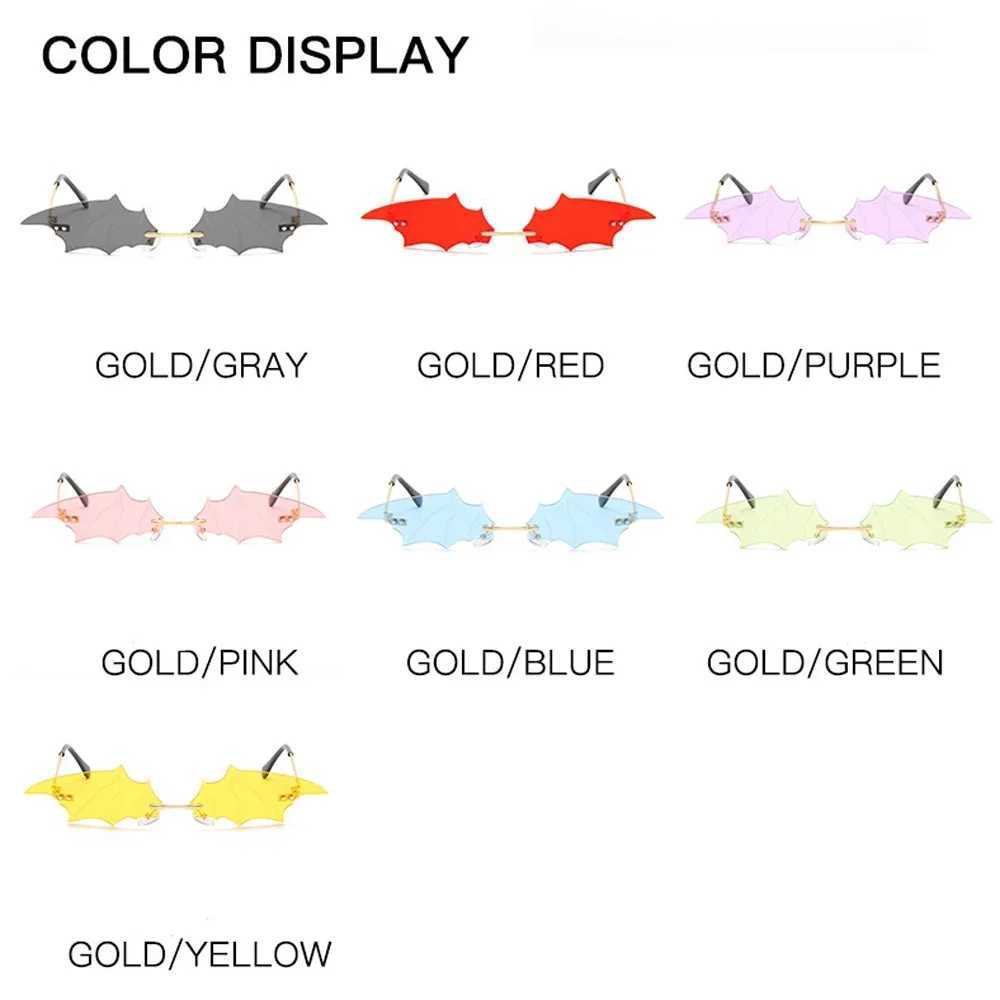 Fashion Rimless Men Sunglasses Women Trendy Bat Shaped Sun Glasses Female Male Vintage Black Mirror Shades Metal Oculos De Sol W250621