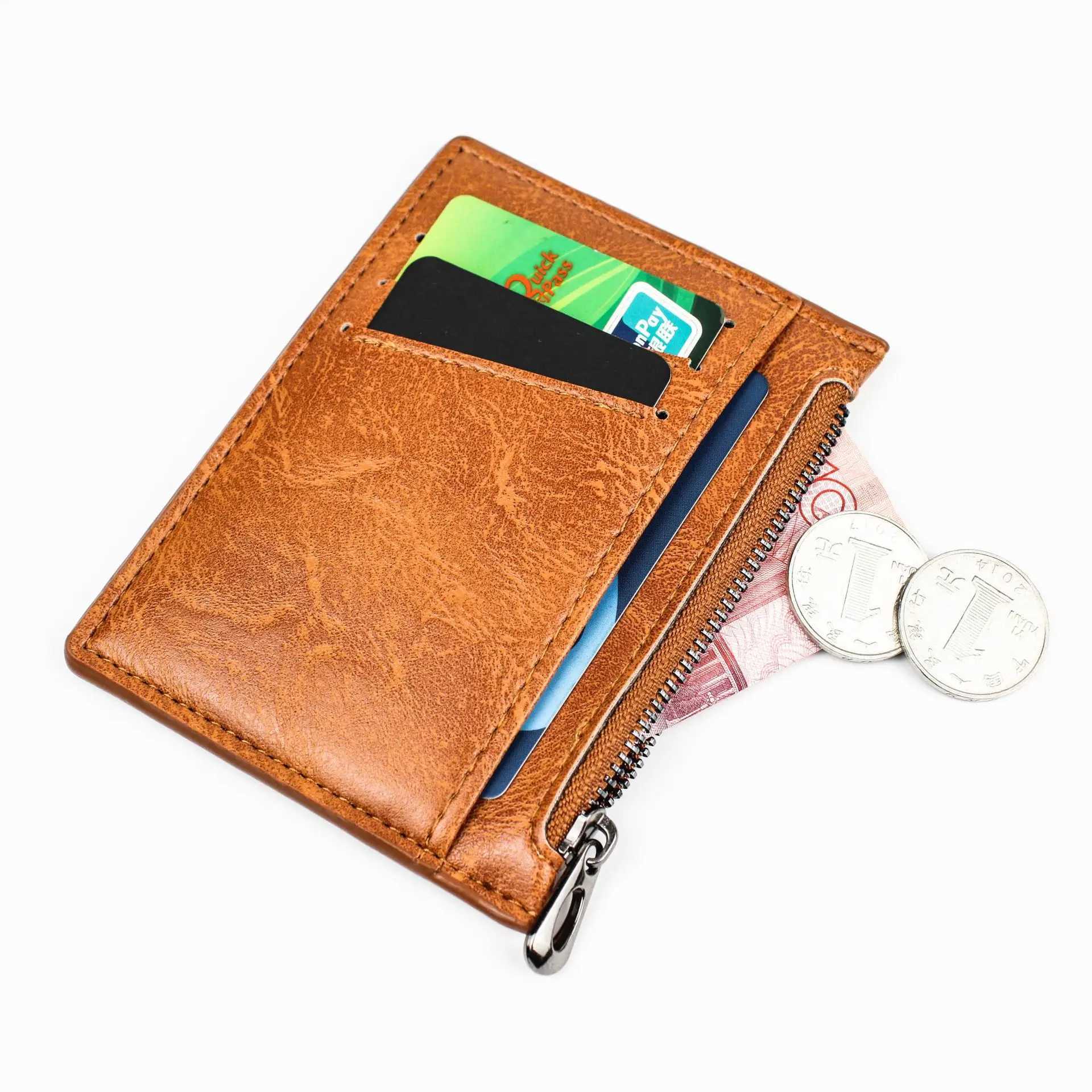 Zipper Solid Pu Leather Men Wallet Card Bank Credit ID Holder Box Multi Slot Slim Card Case Wallet Women Men Business Card Cover Z250621