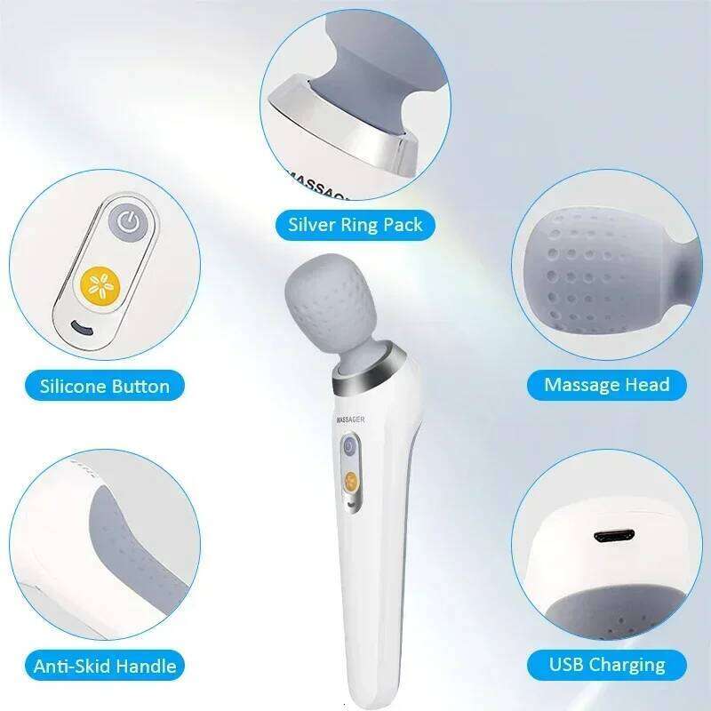 5 Strength Adjustable Wand Vibrating Kneading Body Cervical Shoulder Neck Massage Relax Handheld Waterproof Rechargeable