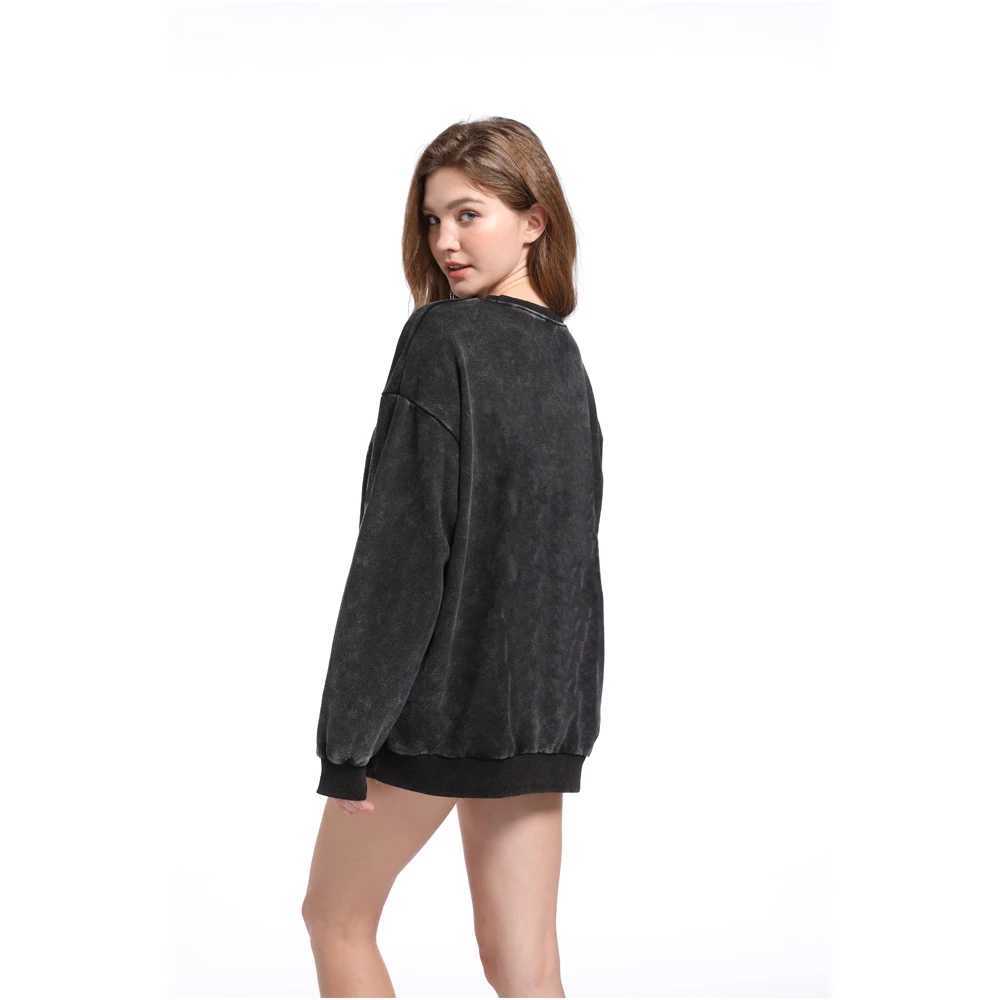 Round Neck Washed Pullover Casual 100% Cotton Solid Color Men Women Hip Hop Vintage Sweatshirt XJ250621