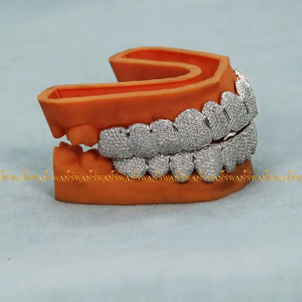 Iced Out Micro Prong Teeth Grillz Moissanite Diamond 925 Sterling Silver for Men Rapper Wholesale Jewelry
