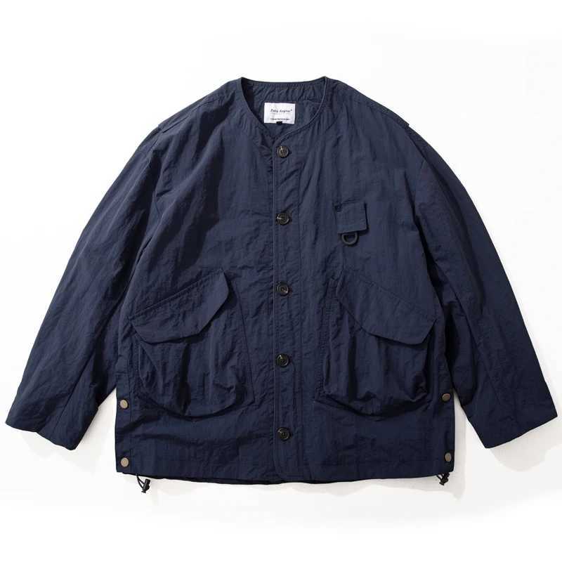 New 2025 Japanese Work Jacket Mens Outdoor Functional Three-proof Loose Multi-pocket Loose Casual Thin Collarless Mens Jacket XJ250621