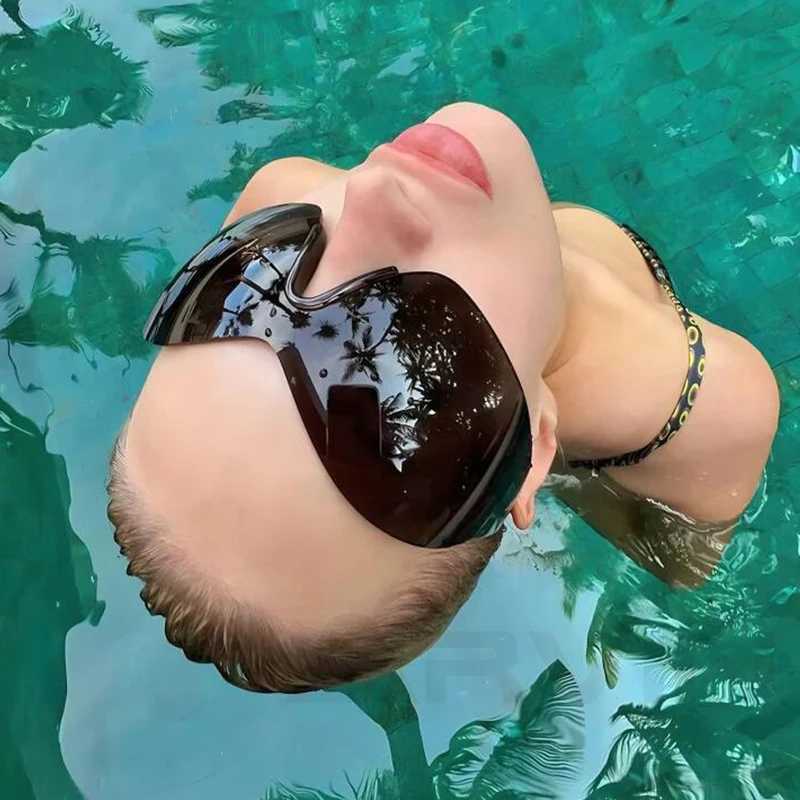 Oversized Rimless Sunglasses for Women One Piece fashion Brand Cyberpunk Mask Butterfly Sun Glasses Lady Retro 2000s Big Goggle W250621