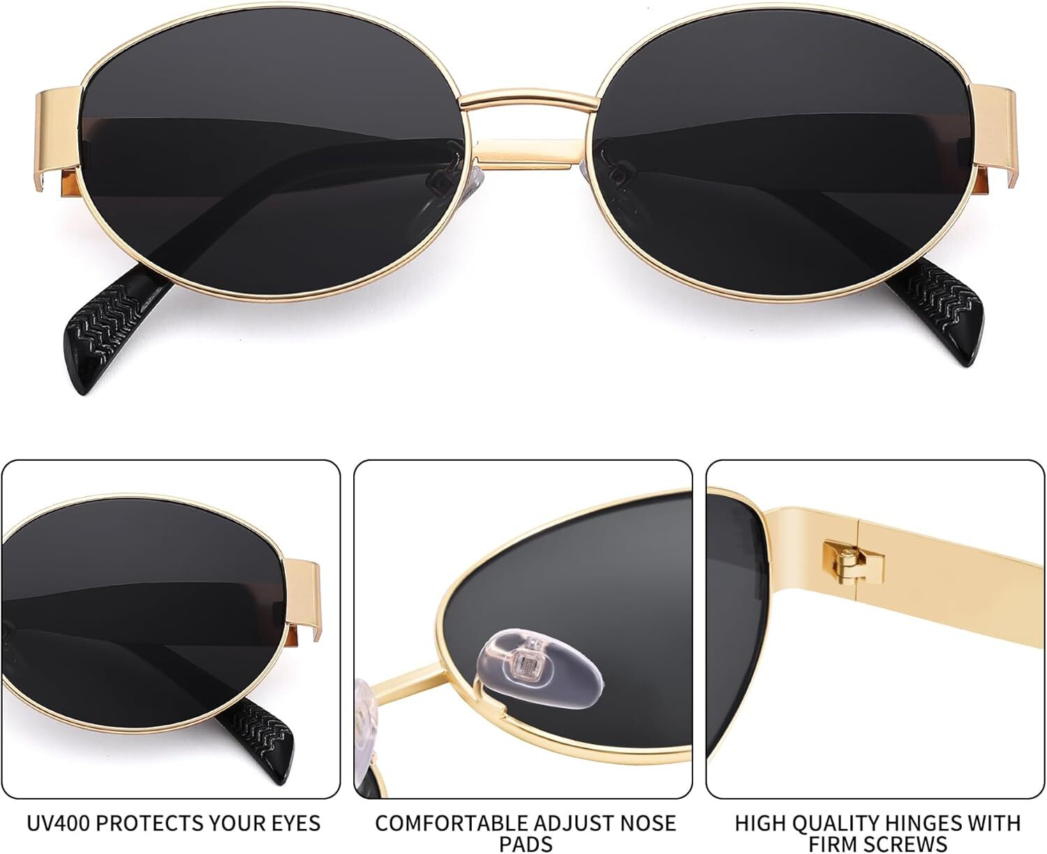Designer sunglasses Retro Oval Sunglasses for Women Men - Trendy Gold Sun Glasses - Fashion Metal Frame Shades